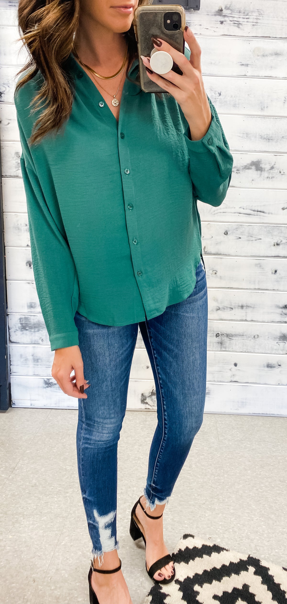 Forest Green Button Up Blouse