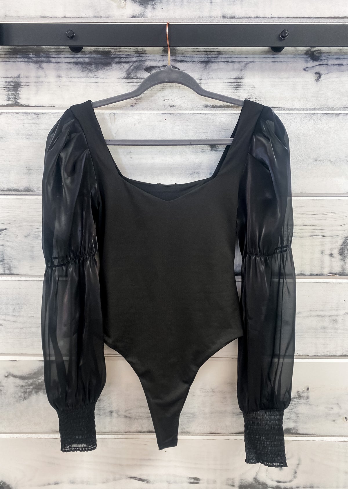 Black Sheer Puff Sleeve Bodysuit