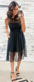 Black Textured Sheer Panel Midi Dress