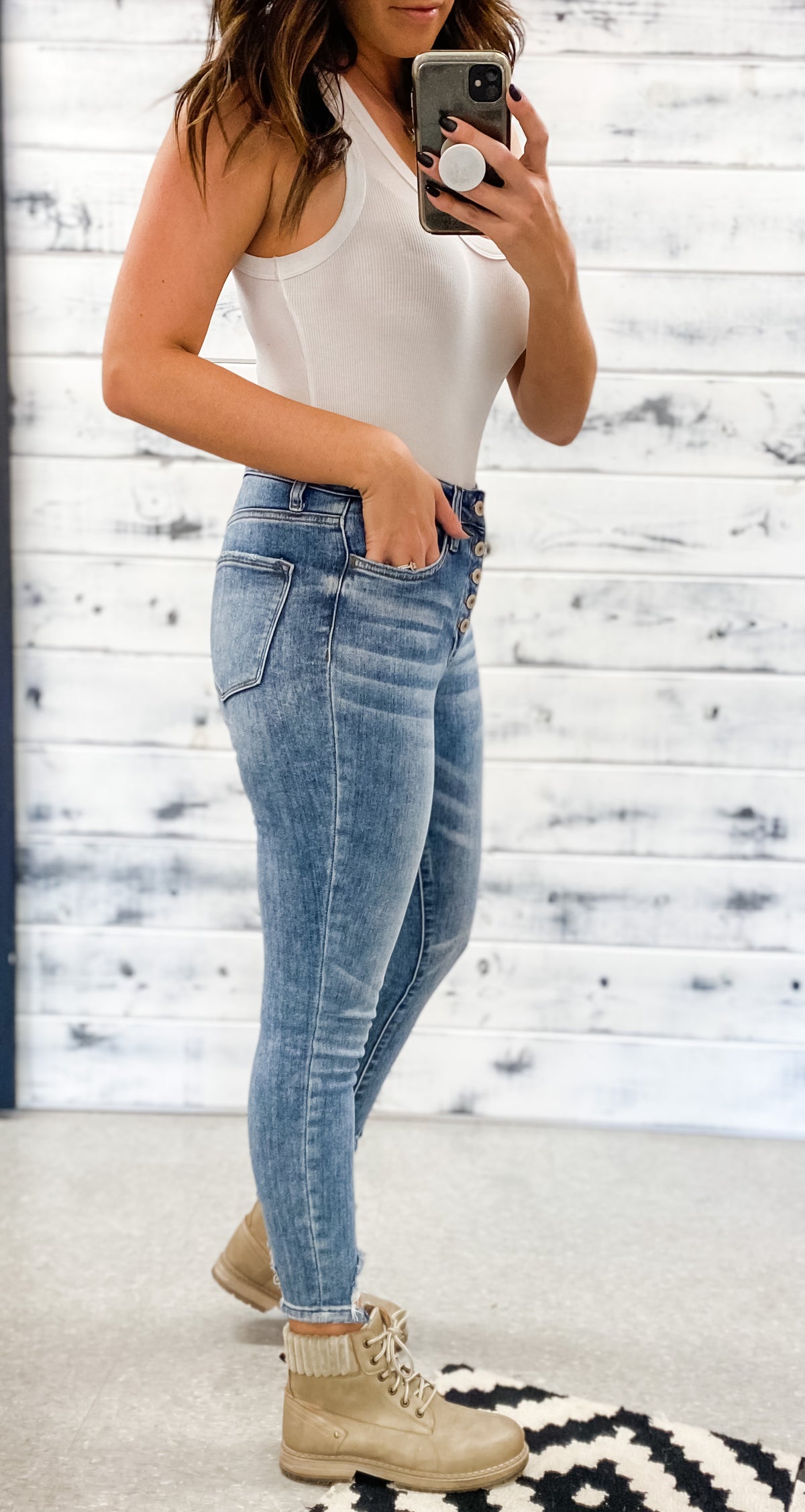 Vervet Haylie Button Fly Distressed Hem Skinny