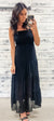 Black Smocked Tiered Ruffle Maxi Dress