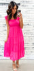 Ultra Pink Smocked Tiered Ruffle Midi Dress