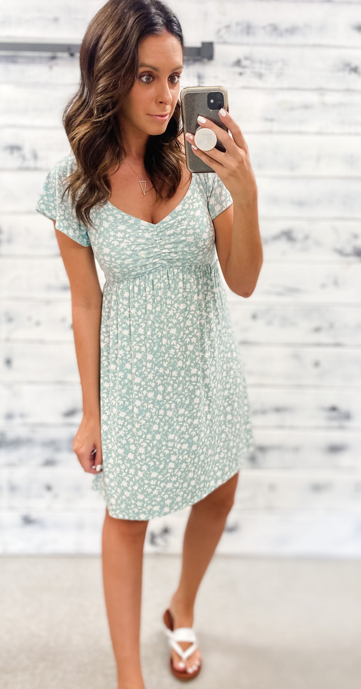 Sage Floral Ruched Sweetheart Dress