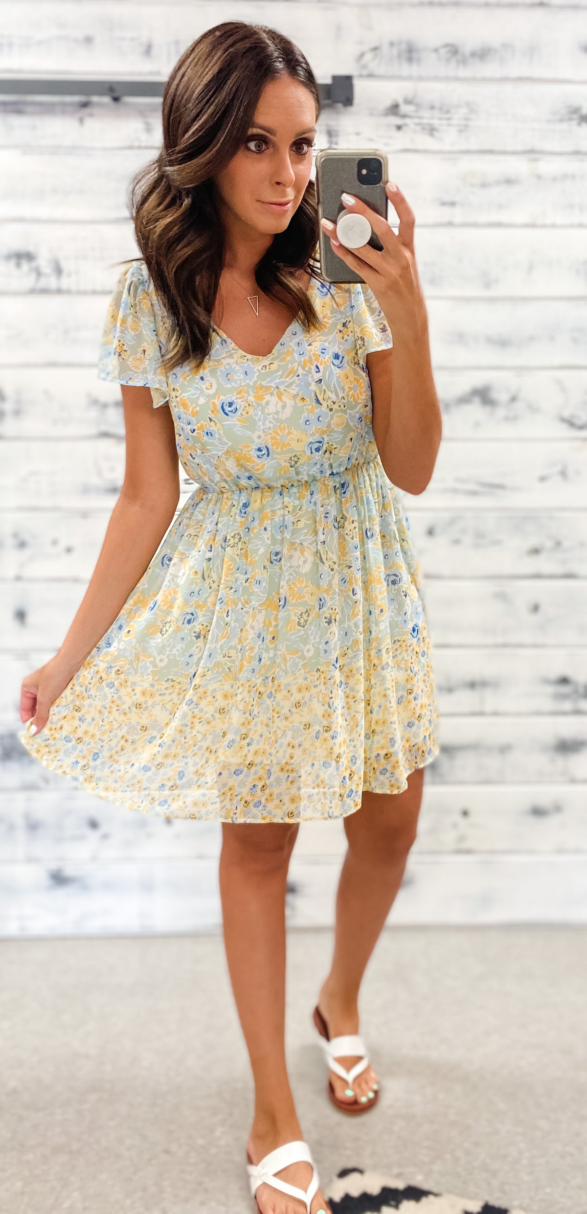 Blue &amp; Yellow Floral Flutter Dress