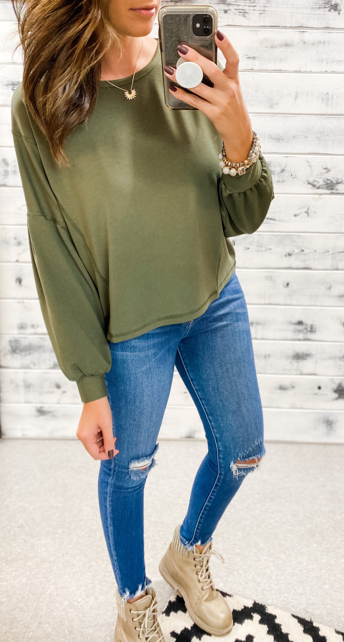 Olive Oversized Reverse Hi-Low Top