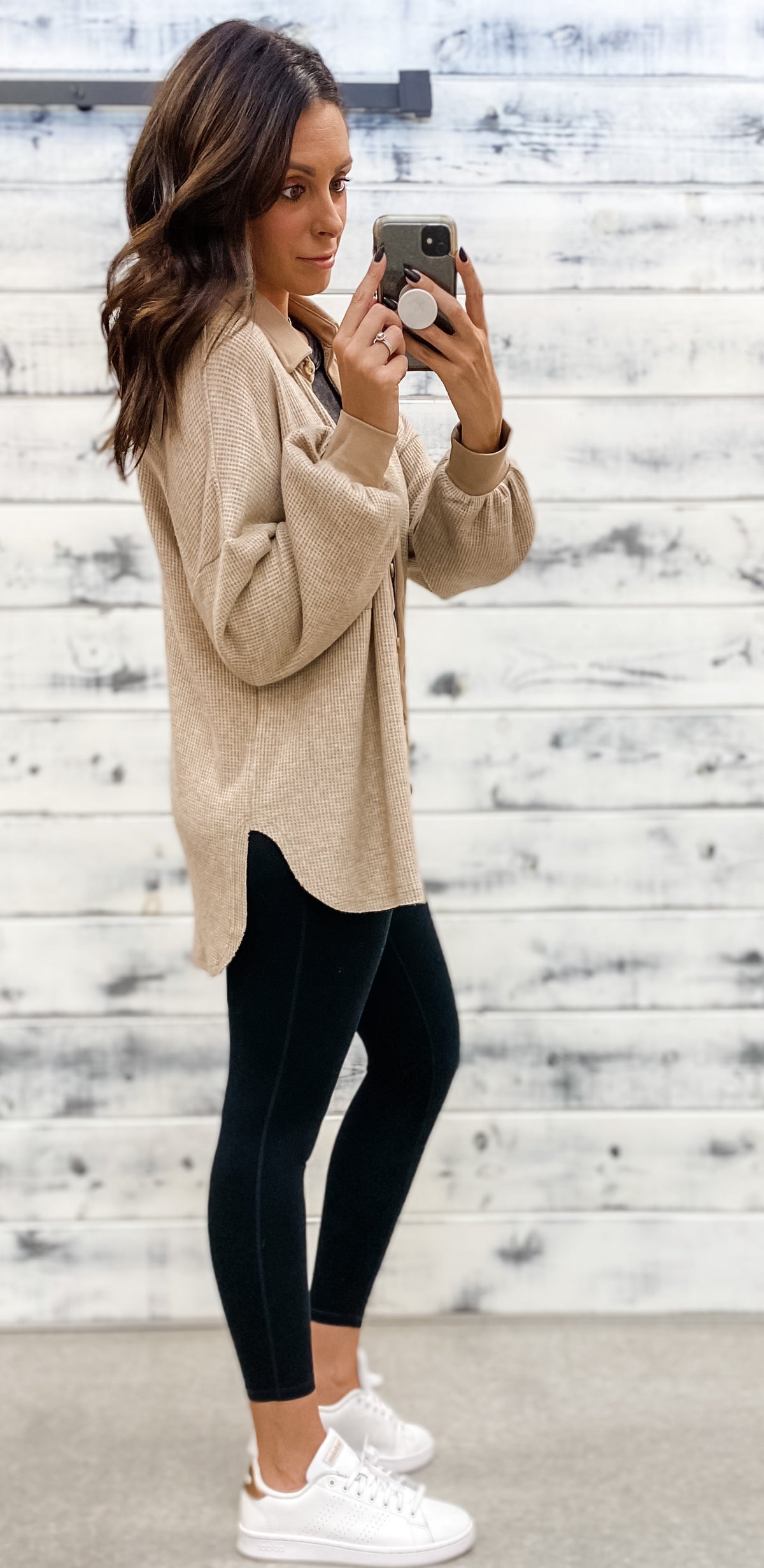 Taupe Waffle Knit Contrast Shacket